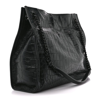 Saint Laurent Calfskin Crocodile Embossed Monogram Medium Niki Shopping Bag Black 3 of 12