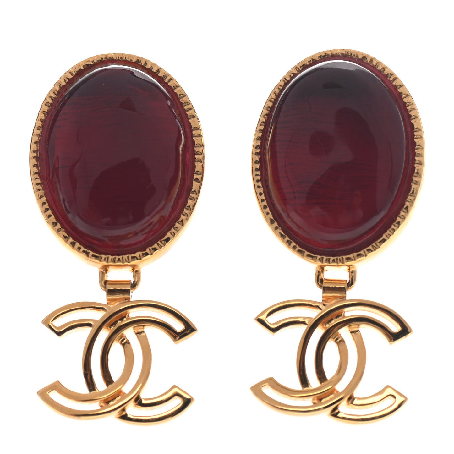 Resin Metal Obazine CC Drop Earrings Gold Red