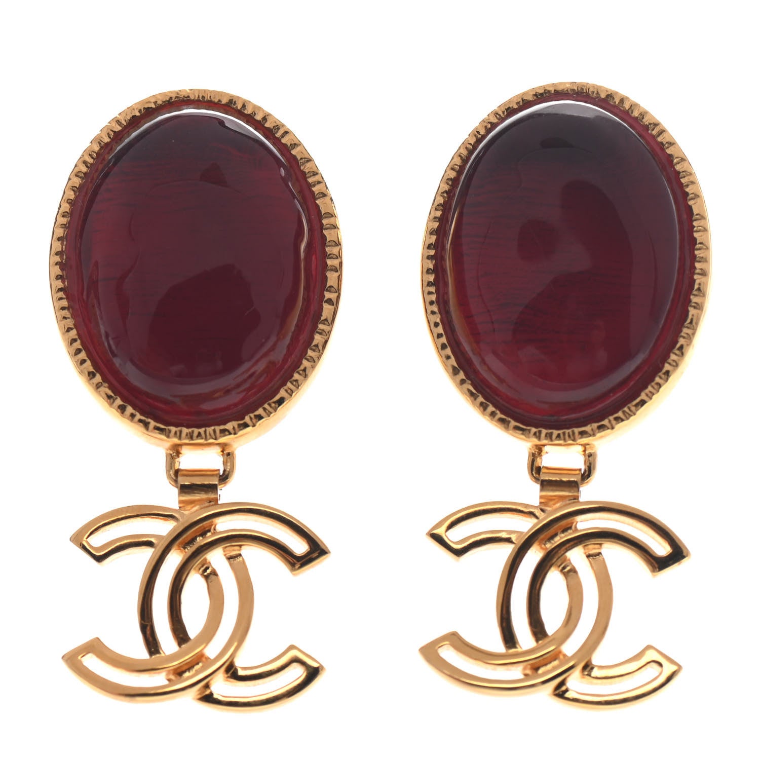 Chanel Resin Metal Obazine CC Drop Earrings Gold Red 1 of 4