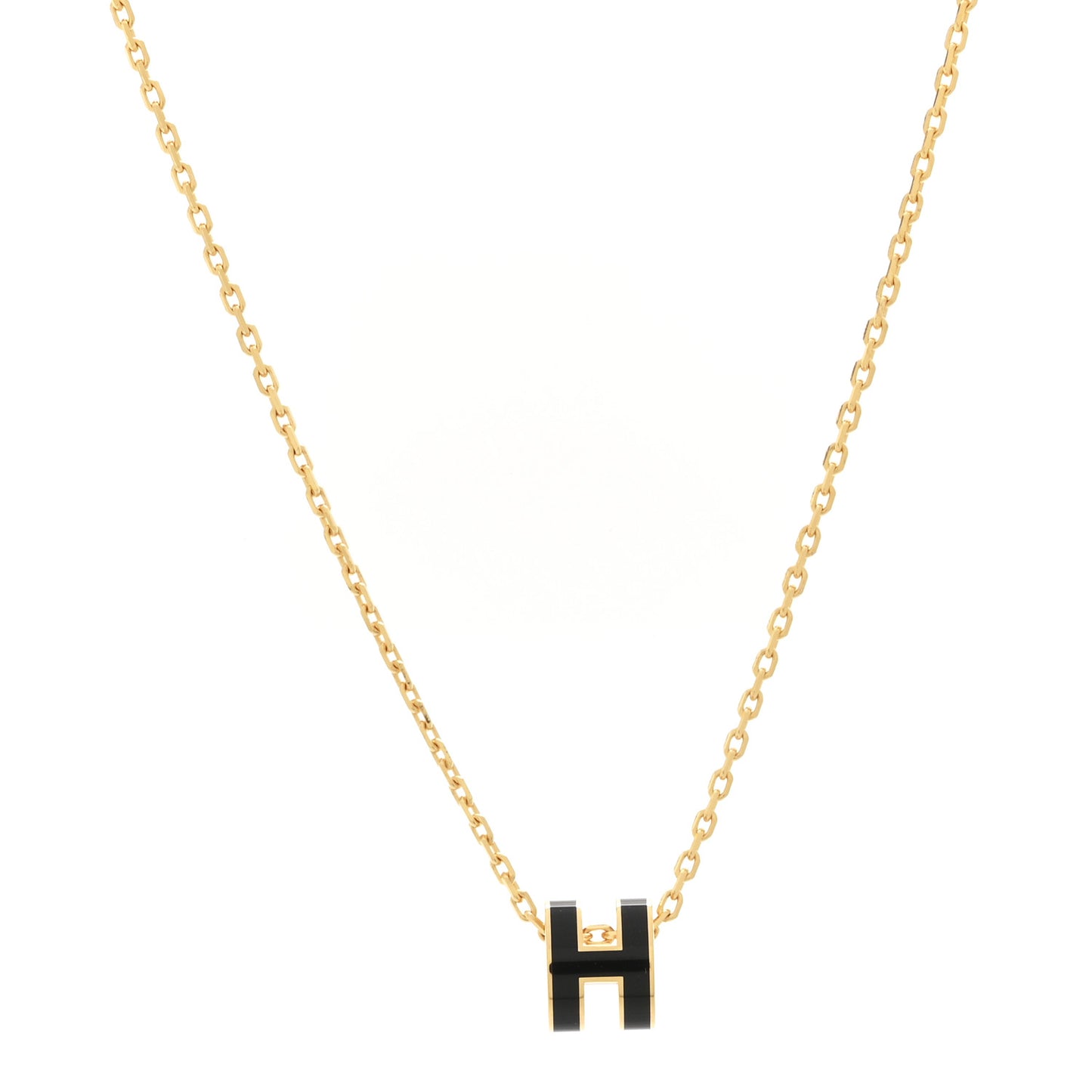Lacquered Gold Mini Pop H Pendant Necklace Black