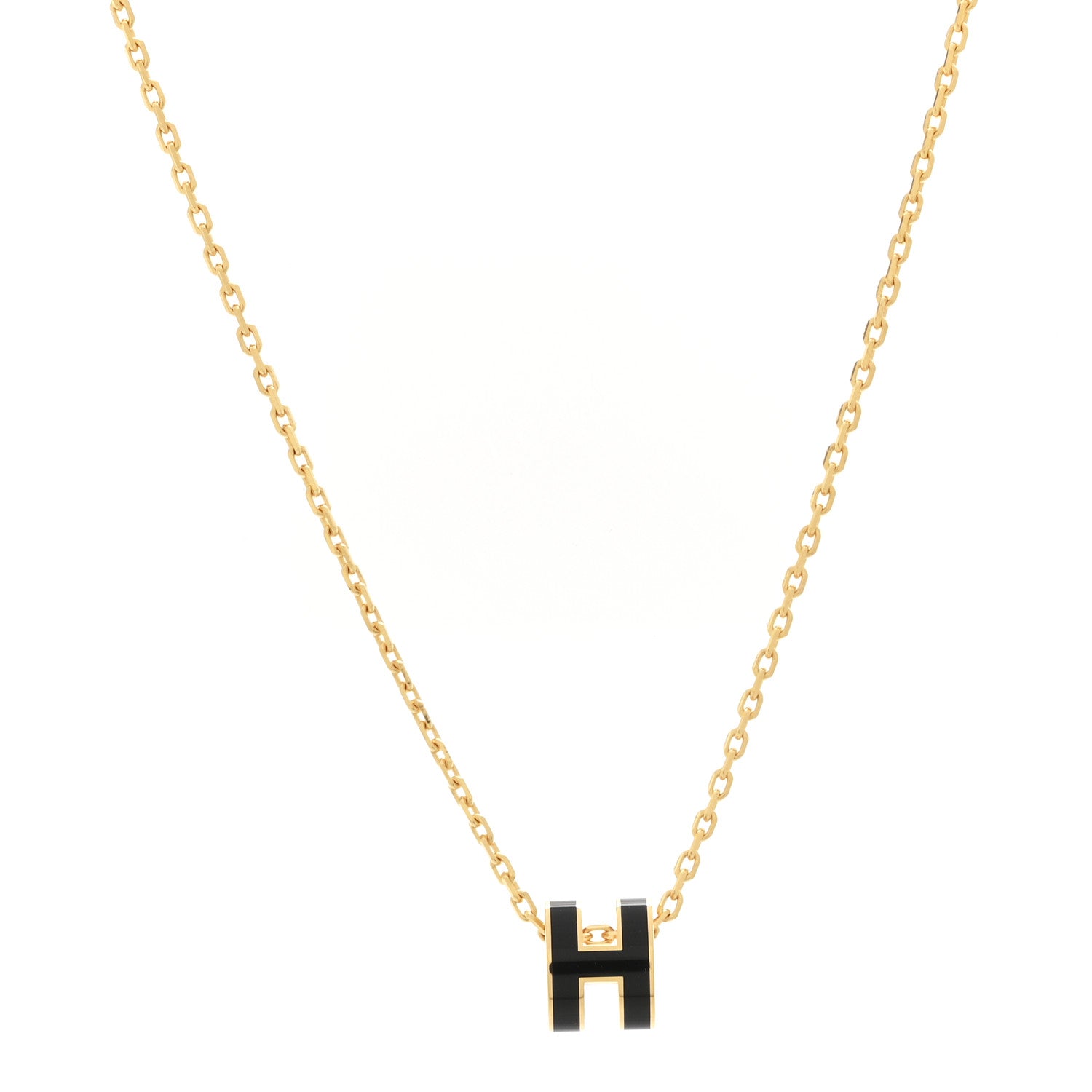 Hermes Lacquered Gold Mini Pop H Pendant Necklace Black 4 of 7