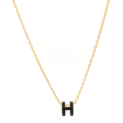 Hermes Lacquered Gold Mini Pop H Pendant Necklace Black 4 of 7