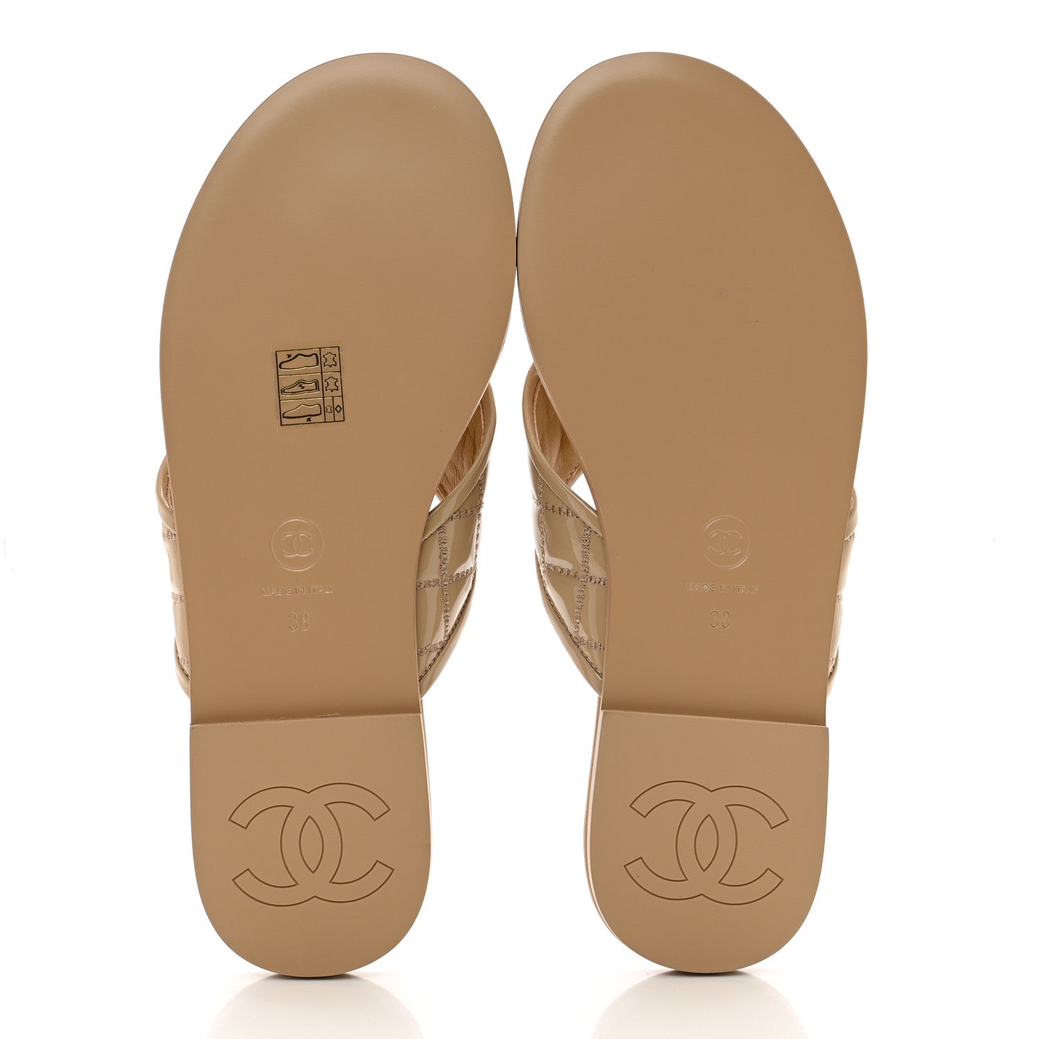 Chanel Patent Quilted CC Sandals 38 Beige 5 of 9