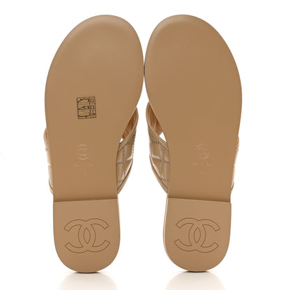 Chanel Patent Quilted CC Sandals 38 Beige 5 of 9