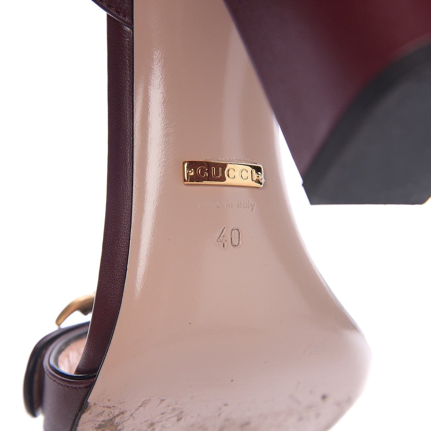 Lifford Calfskin GG Marmont Ankle Wrap 105mm Sandals 40 Vintage Bordeaux