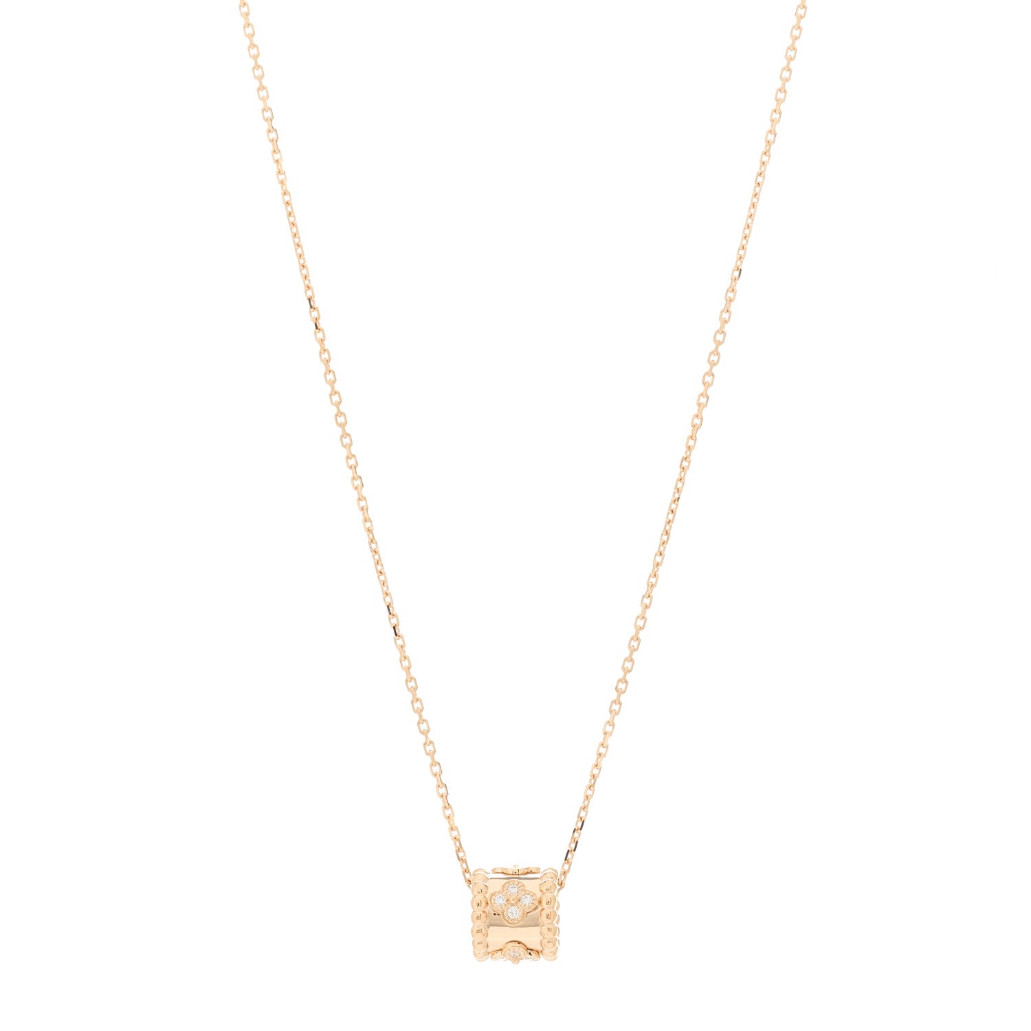 Van Cleef & Arpels 18K Rose Gold Diamond Small Perlee Clovers Pendant Necklace 1 of 5