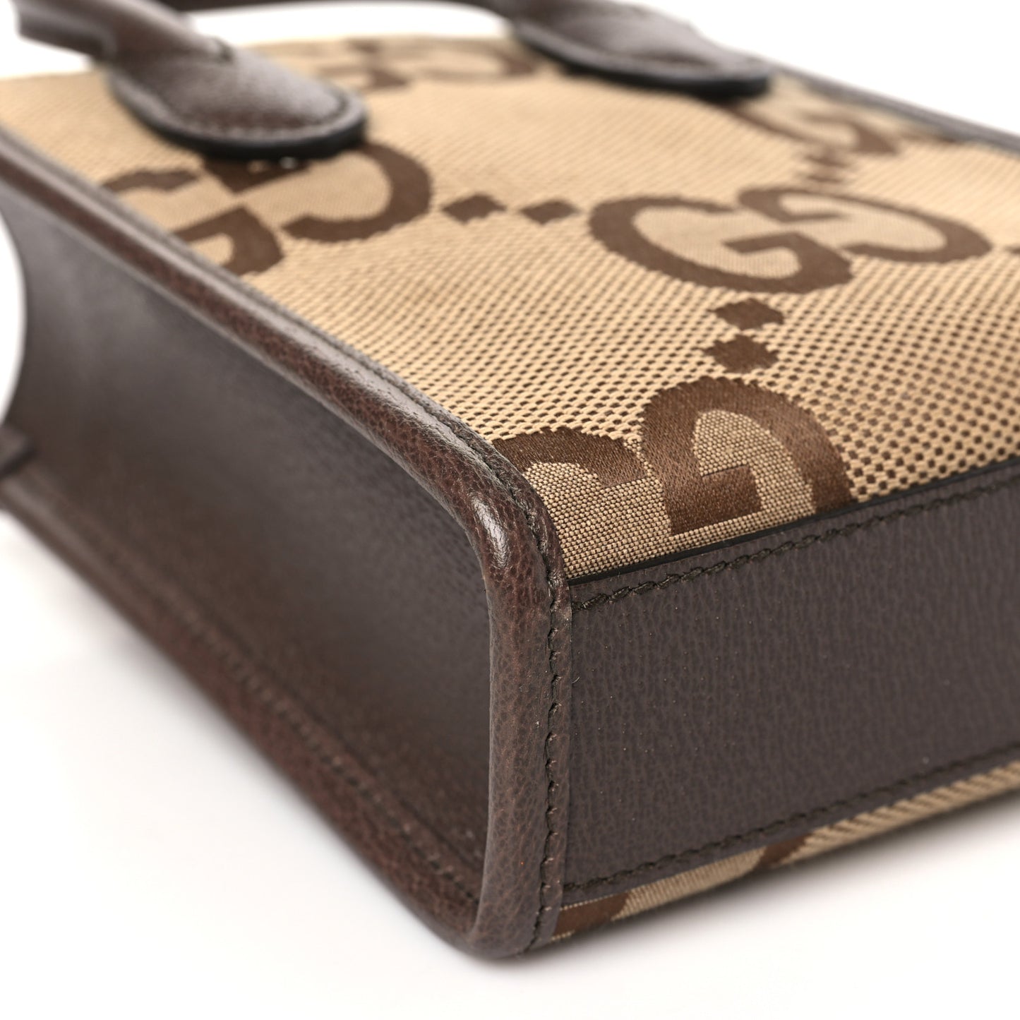 Monogram Jumbo GG Textured Dollar Calfskin Web Mini Vertical Tote Camel Ebony New Acero