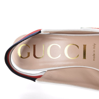 Gucci Malaga Kid Web Sylvie Mid Heel Slingback Pumps 38.5 White 7 of 10