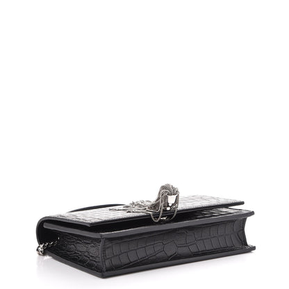 Saint Laurent Calfskin Crocodile Embossed Kate Monogram Tassel Chain Wallet Black 4 of 7