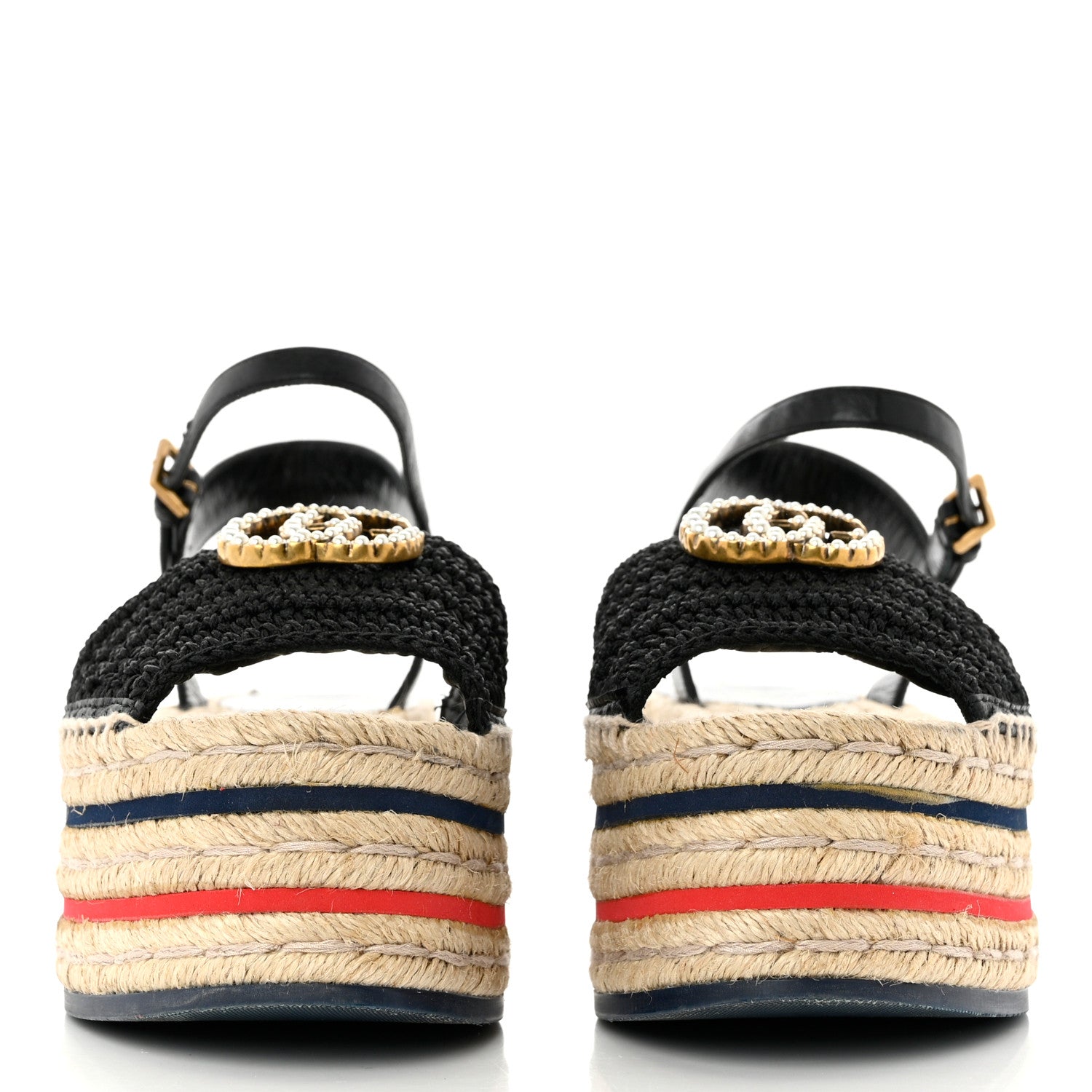Gucci Cotton Malaga Kid Crochet Pearly GG Lilibeth Espadrille Platform Sandals 35.5 Black 2 of 9