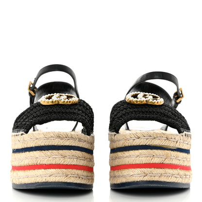 Gucci Cotton Malaga Kid Crochet Pearly GG Lilibeth Espadrille Platform Sandals 35.5 Black 2 of 9