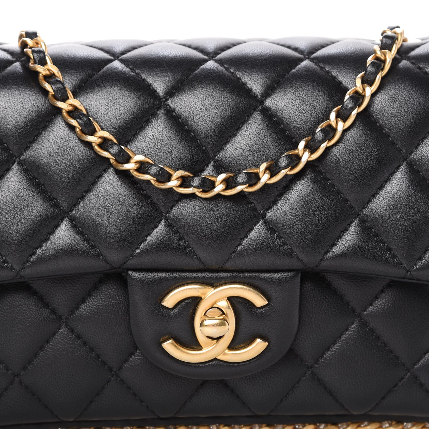 Lambskin Quilted Mini River of Pearls Flap Bag Black