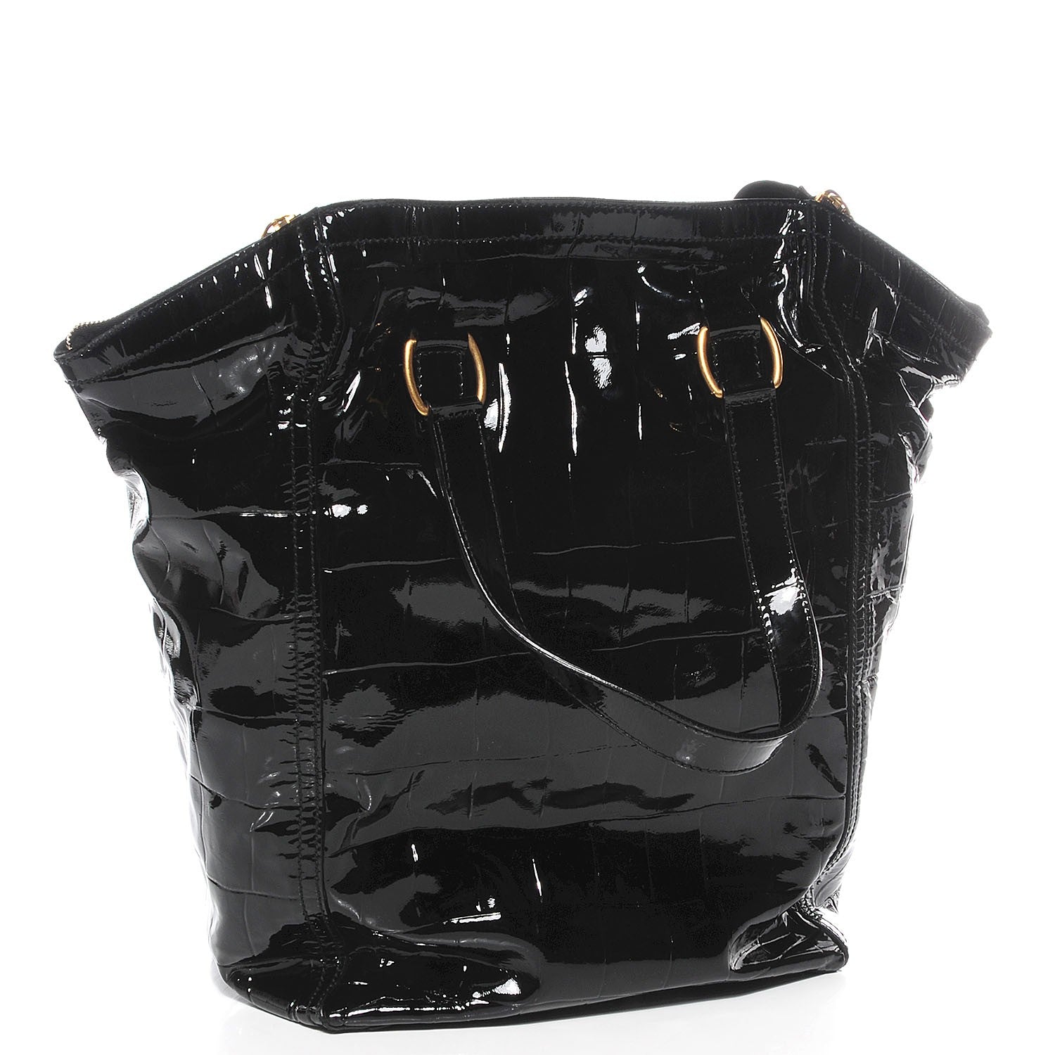 Saint Laurent Patent Crocodile Embossed Large Downtown Tote Black 3 of 7