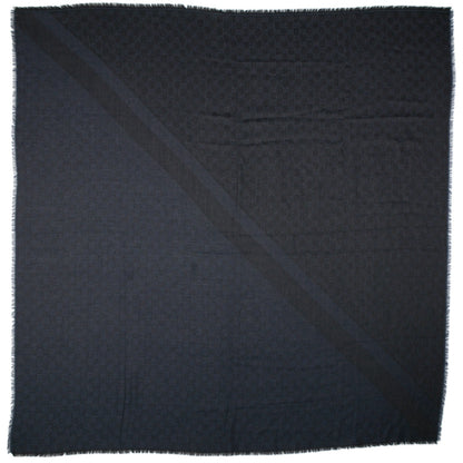 Gucci Wool Silk Monogram GGWeb Fringe Shawl Anthracite Blue 3 of 4