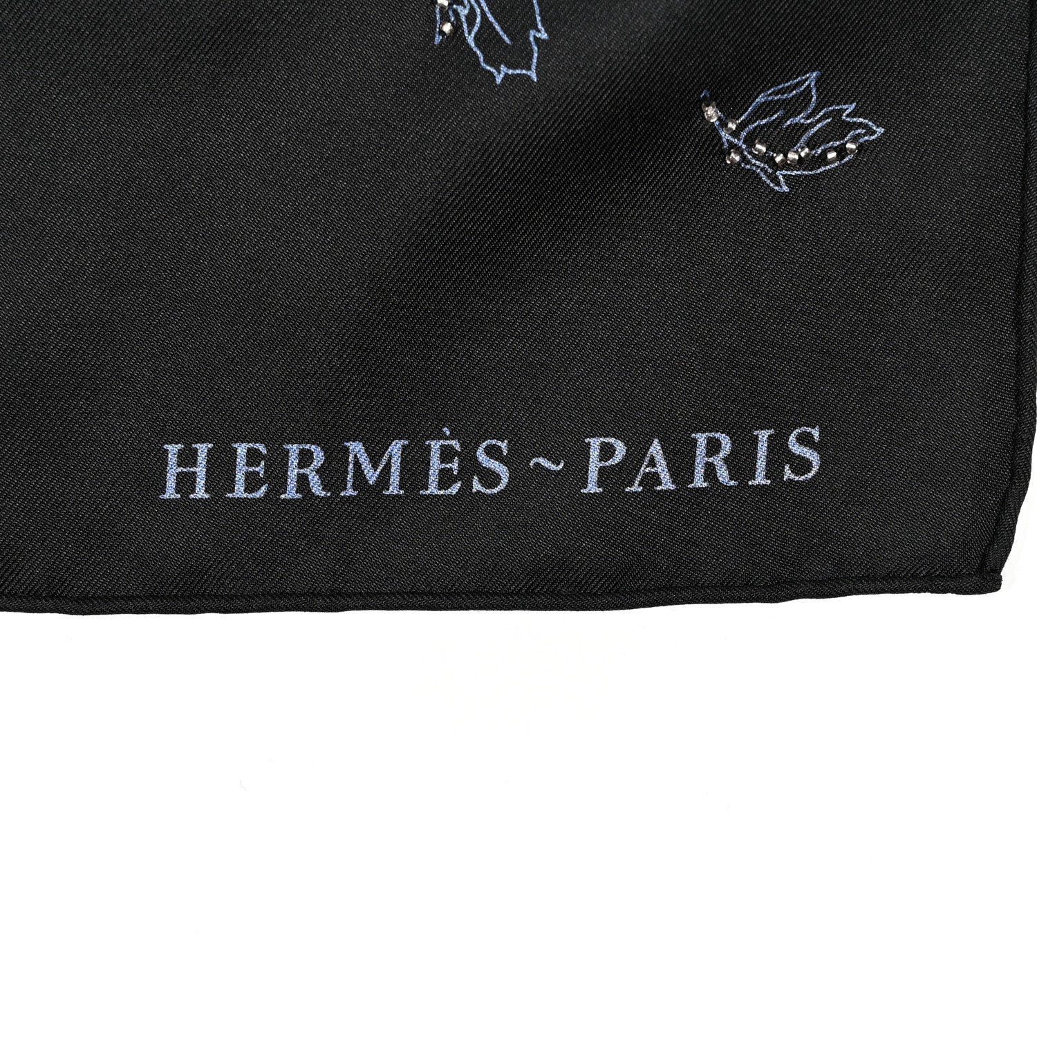 Hermes Silk Embroidered Robe Legere Scarf 90 Black Bleu 2 of 4