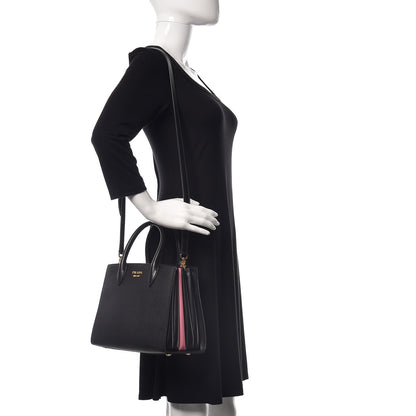 Prada Saffiano City Calfskin Small Bibliothèque Top Handle Black Begonia 2 of 10