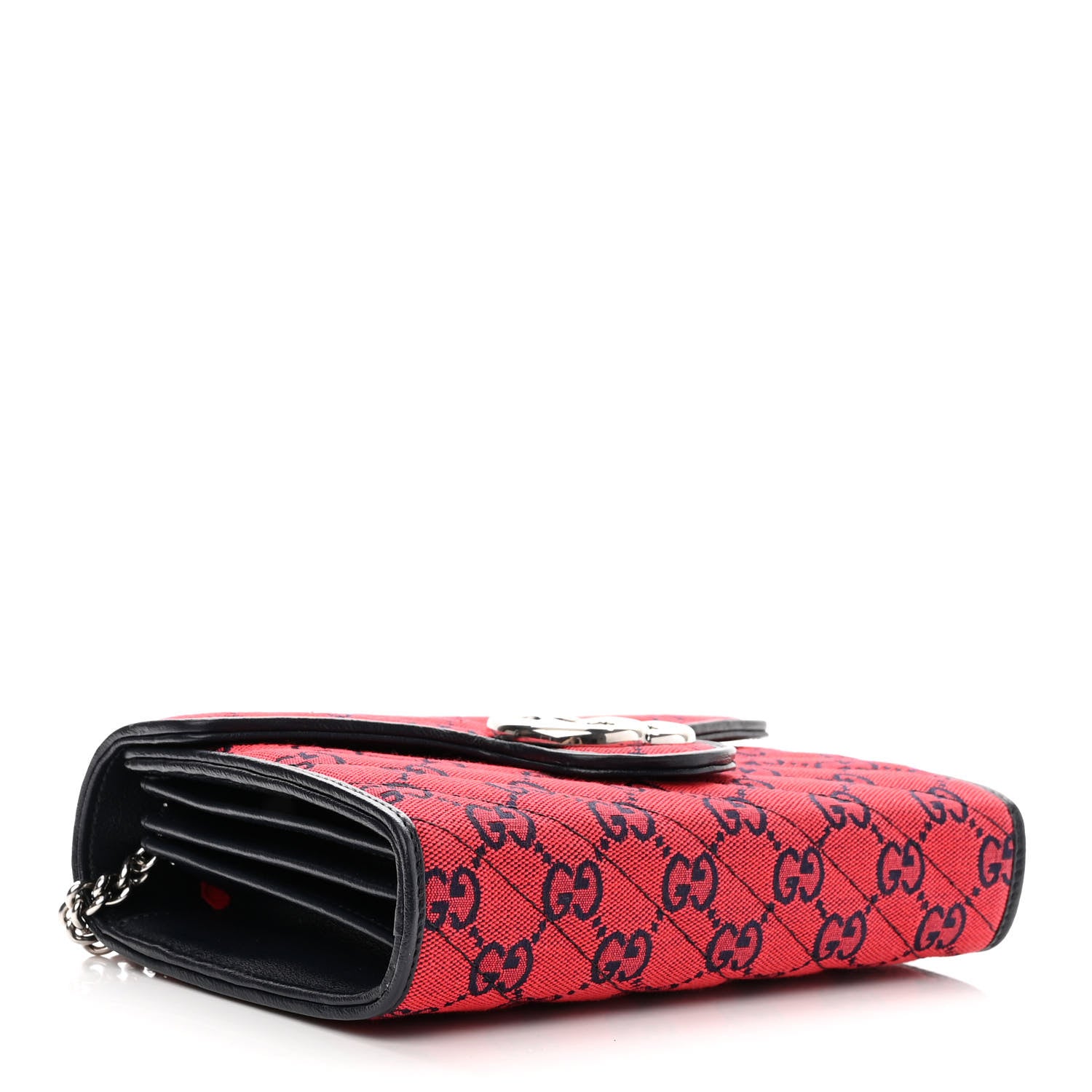 Gucci Monogram Multicolor Matelasse Diagonal GG Marmont Chain Wallet Red Blue 4 of 10