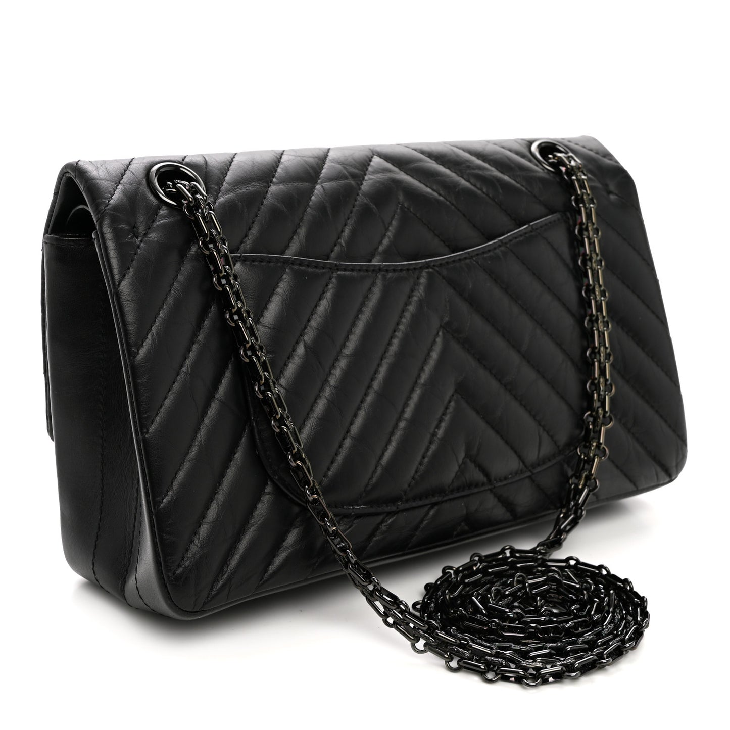 Aged Calfskin Chevron Quilted 2.55 Reissue 225 Flap So Black