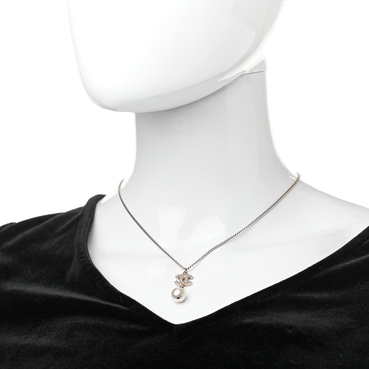 Pearl Crystal CC Pendant Necklace Light Gold