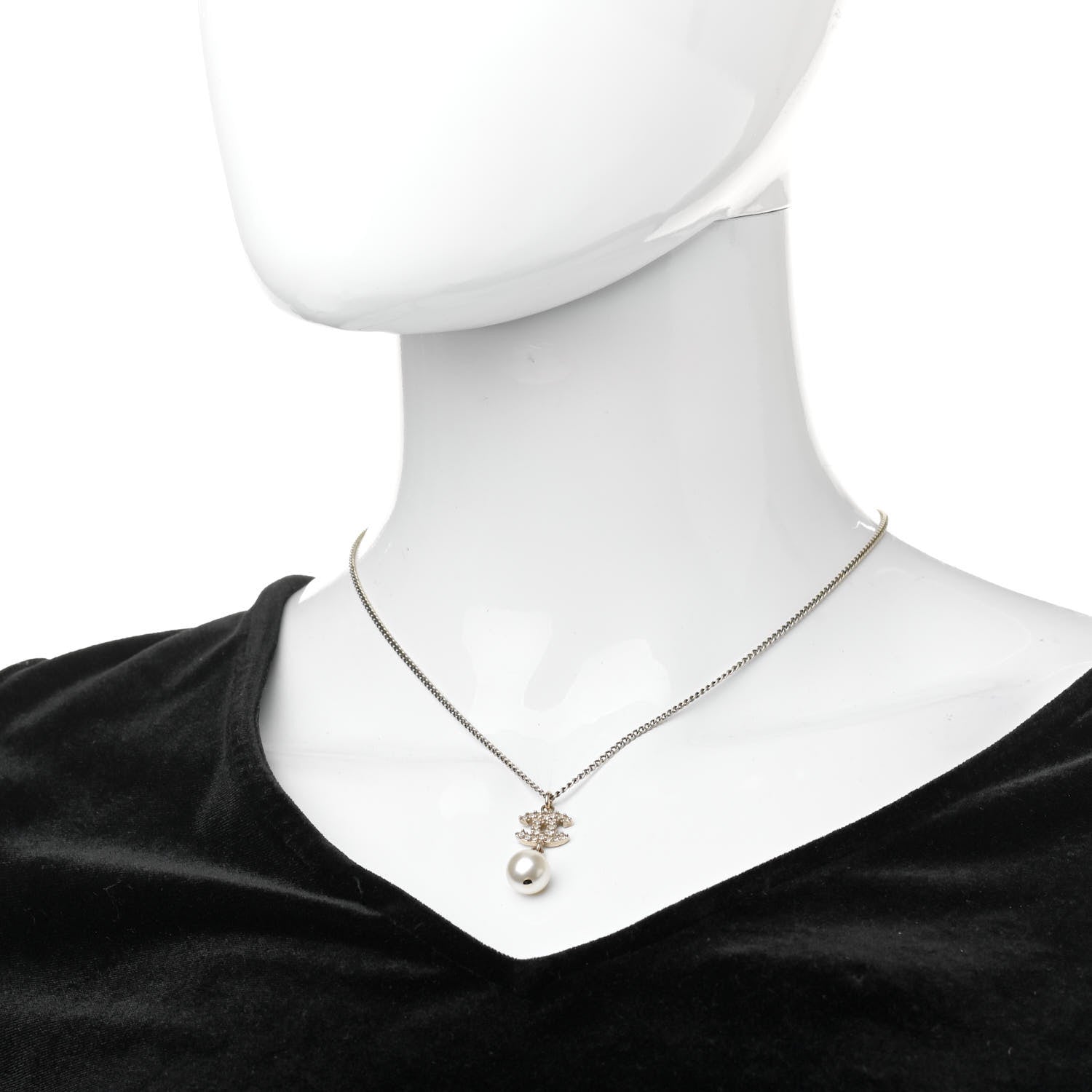 Chanel Pearl Crystal CC Pendant Necklace Light Gold 2 of 5