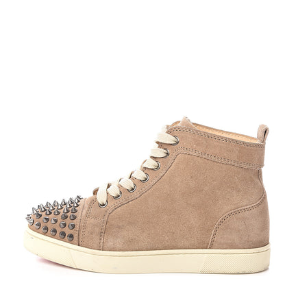 Christian Louboutin Veau Velours Womens Louis Spikes Flat Sneakers 35 Beige 1 of 11