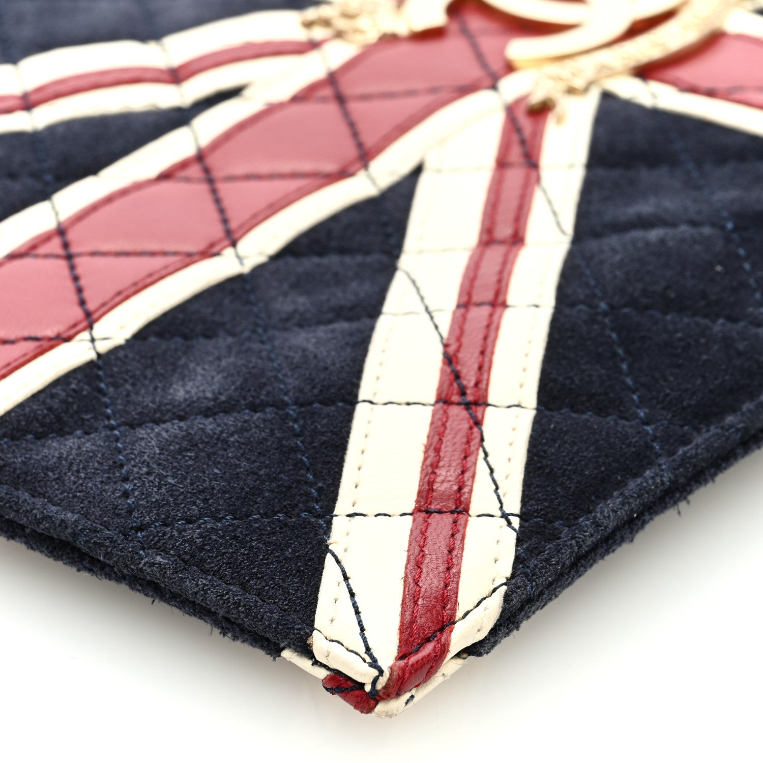 Chanel Velvet Union Jack Clutch Navy Red 8 of 9