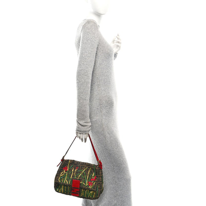 Fendi Zucca Pony Hair Embroidered Mama Baguette Tobacco Rosso 2 of 11