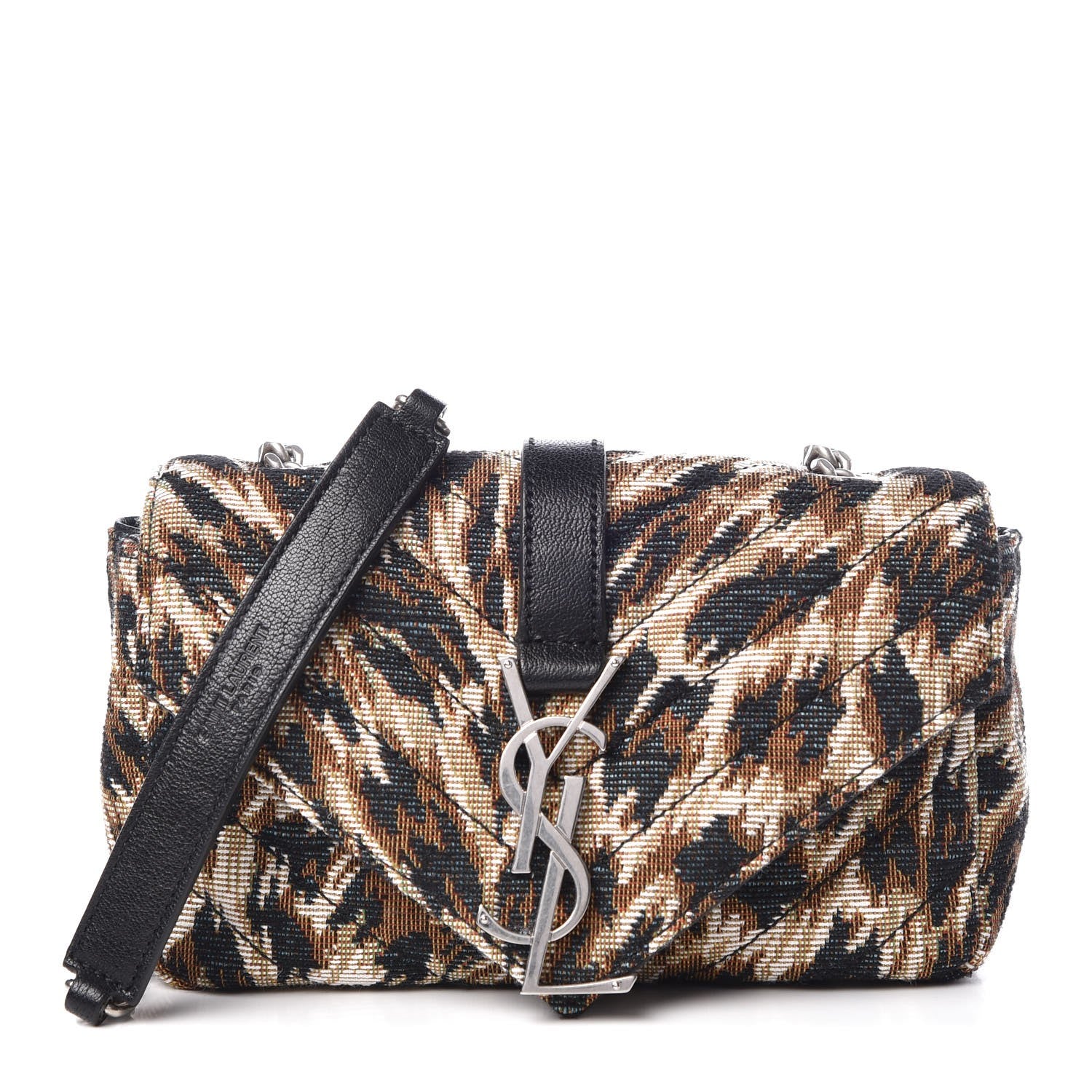 Saint Laurent Jacquard Leopard Matelasse Chevron Monogram Baby Chain Bag Black 1 of 9