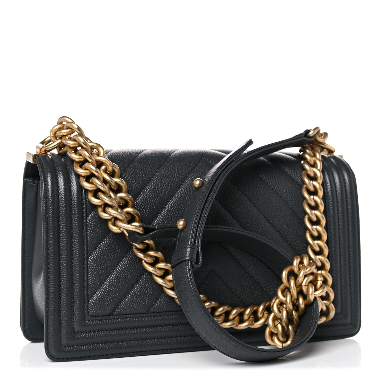 Chanel Caviar Chevron Quilted Medium Boy Flap Dark Grey 3 of 10