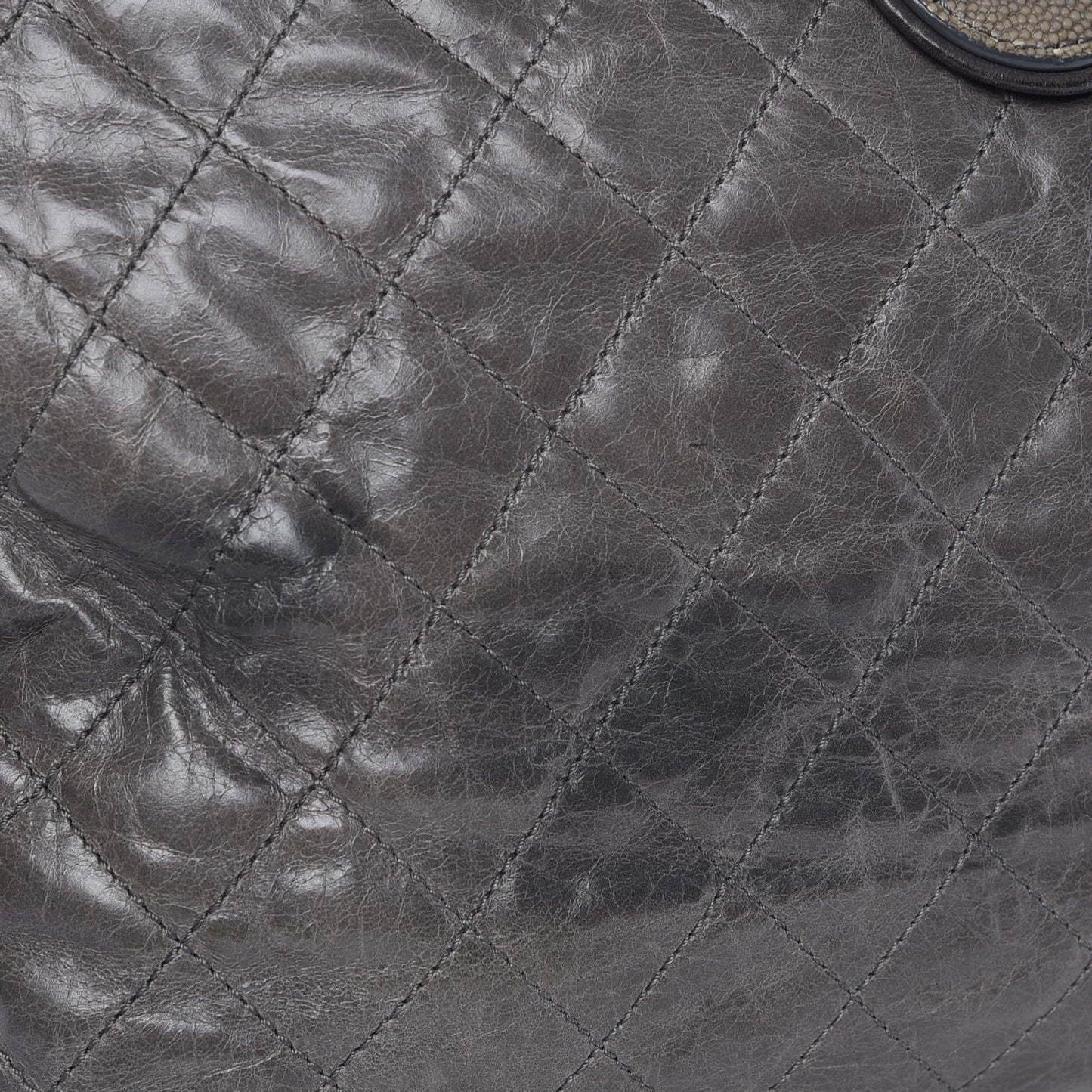 Glazed Calfskin Stingray Large Bindi CC Tote Grey