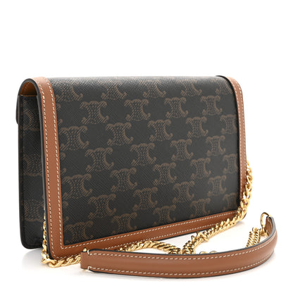 Celine Triomphe Canvas Calfskin Margo Wallet on Chain Tan 3 of 10