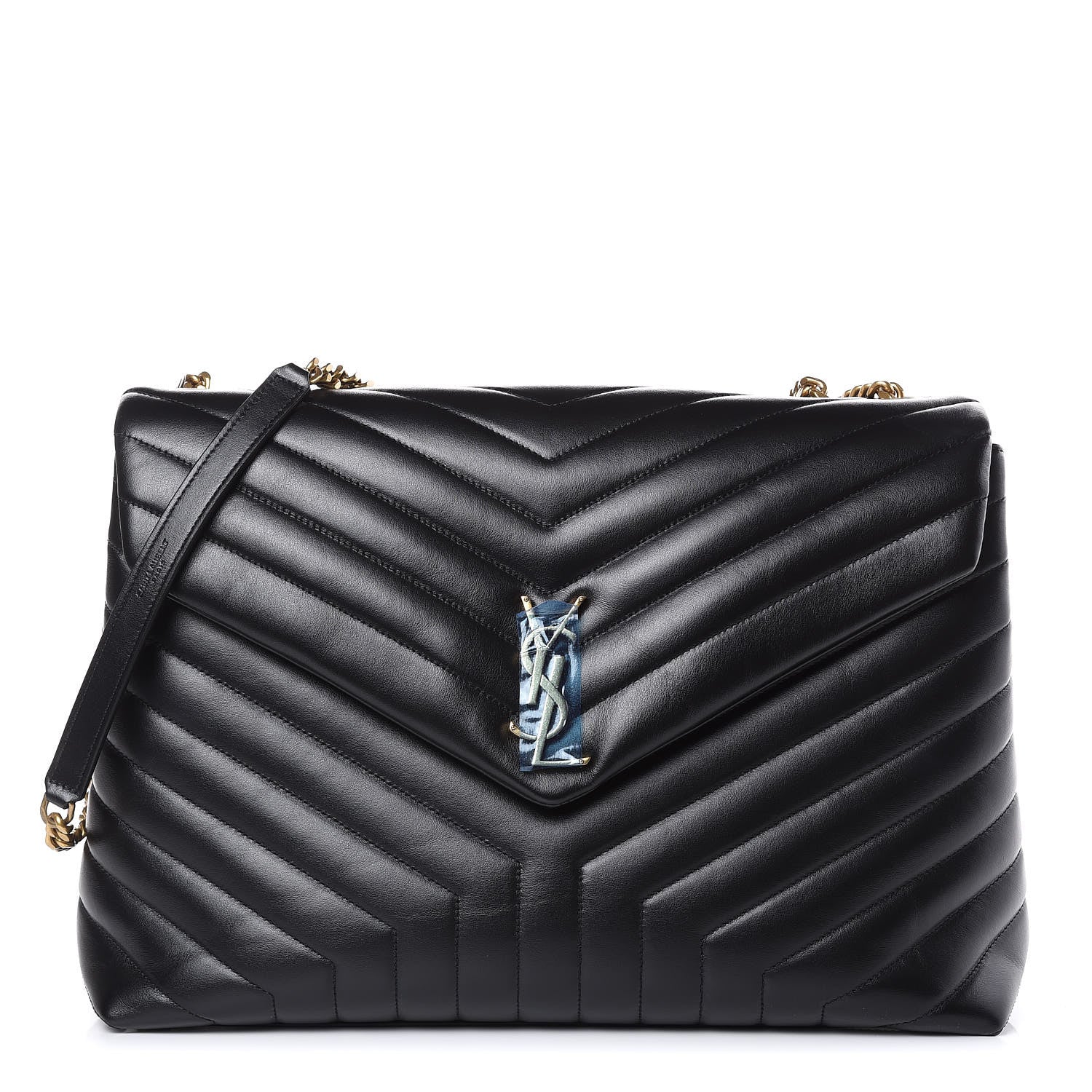 Saint Laurent Calfskin Y Quilted Monogram Large Loulou Chain Satchel Black 1 of 11