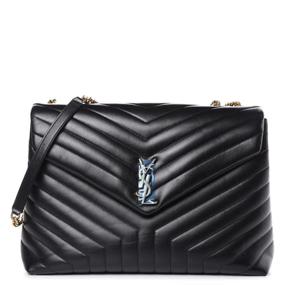Saint Laurent Calfskin Y Quilted Monogram Large Loulou Chain Satchel Black 1 of 11
