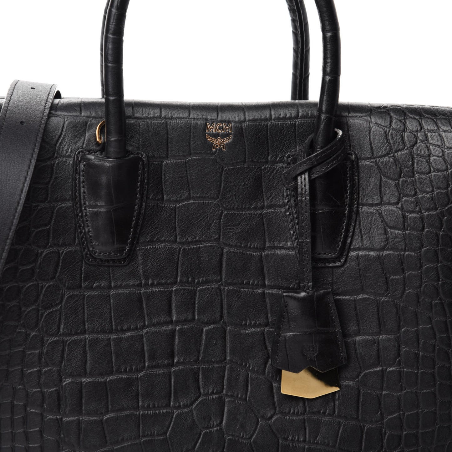 Calfskin Crocodile Embossed Medium Milla Tote Black