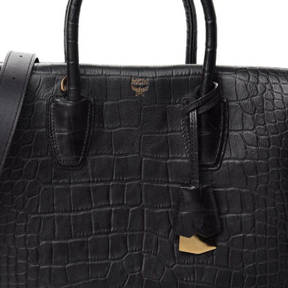 MCM Calfskin Crocodile Embossed Medium Milla Tote Black 8 of 8