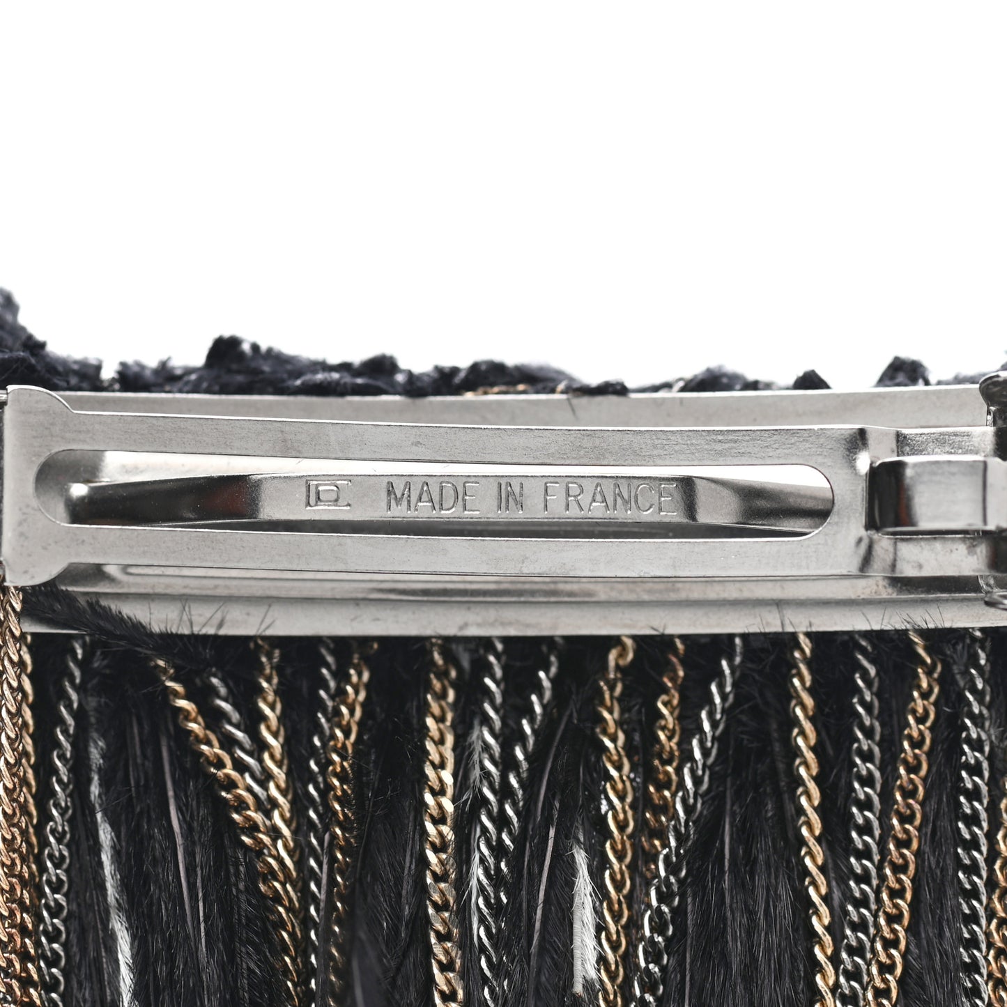 Feather Chain CC Hair Clip Barrette Navy Black