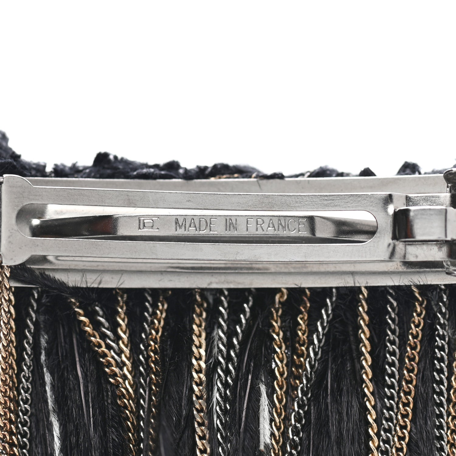Chanel Feather Chain CC Hair Clip Barrette Navy Black 3 of 4