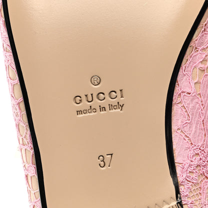 Gucci Lace Malaga Kid Womens Princetown Slippers 37 Sugar Pink Skin Rose 6 of 10