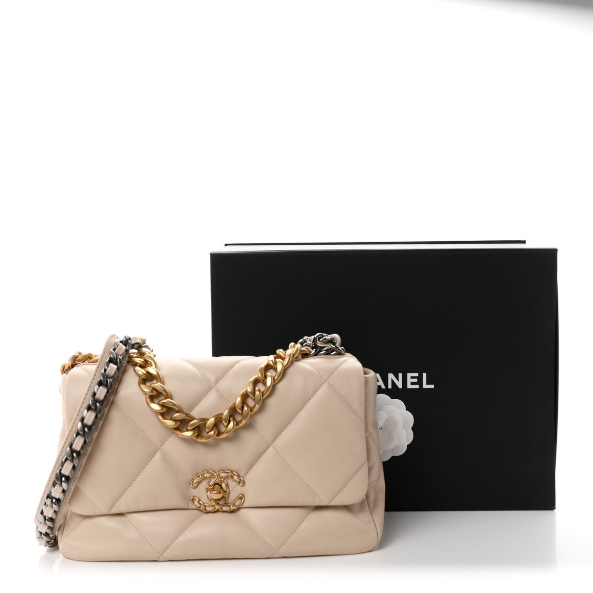 Chanel Goatskin Quilted Large Chanel 19 Flap Beige 11 of 11