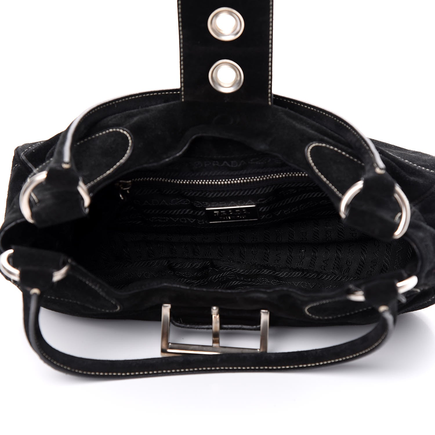 Prada Scamosciato Suede Buckle Shoulder Bag Black 5 of 9