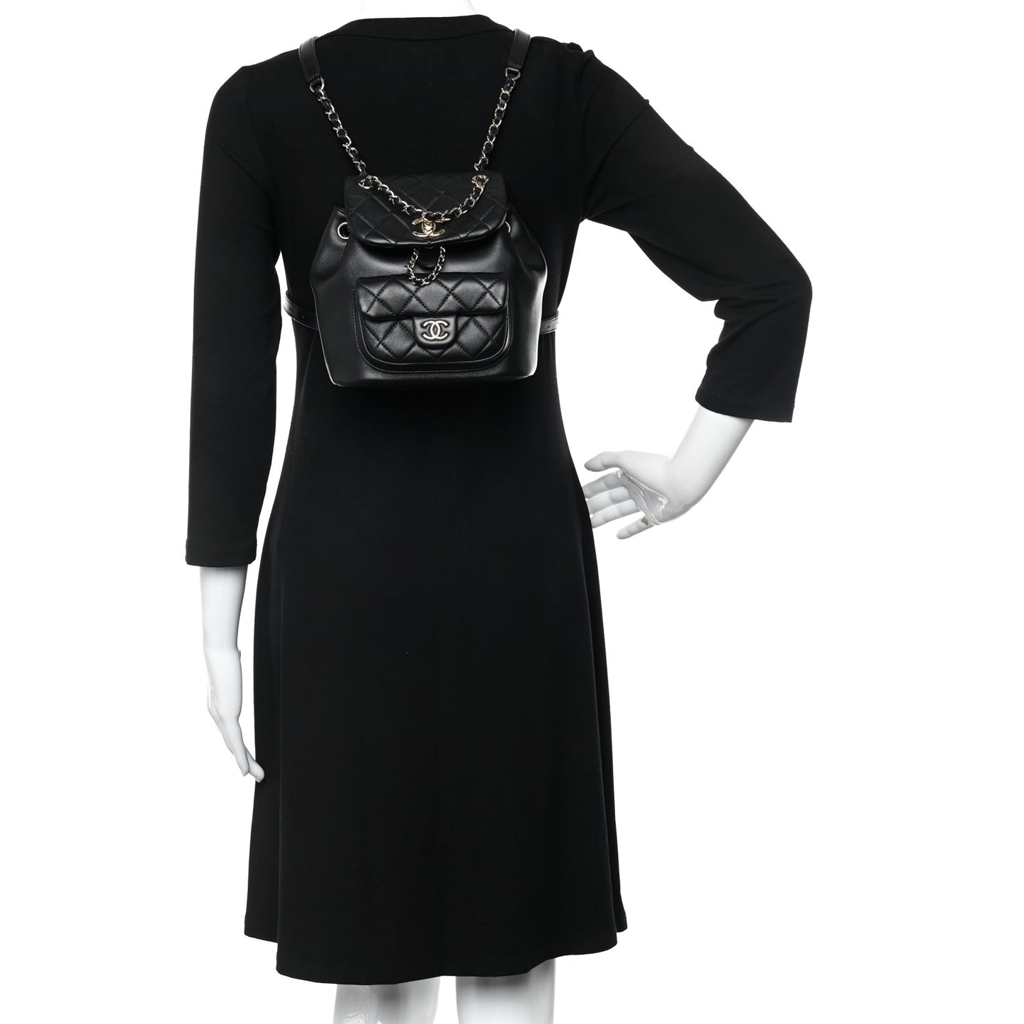 Lambskin Quilted Small Duma Drawstring Backpack Black