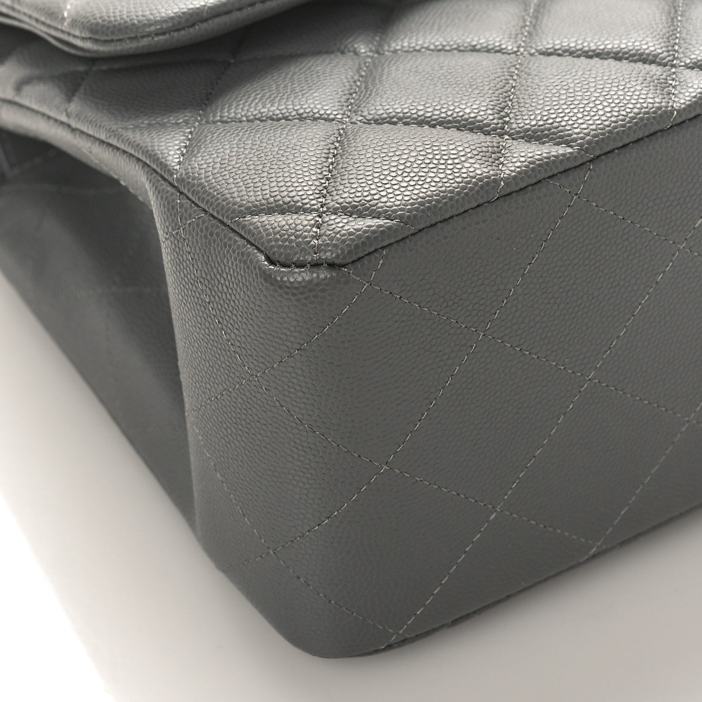Caviar Quilted Jumbo Double Flap Grey