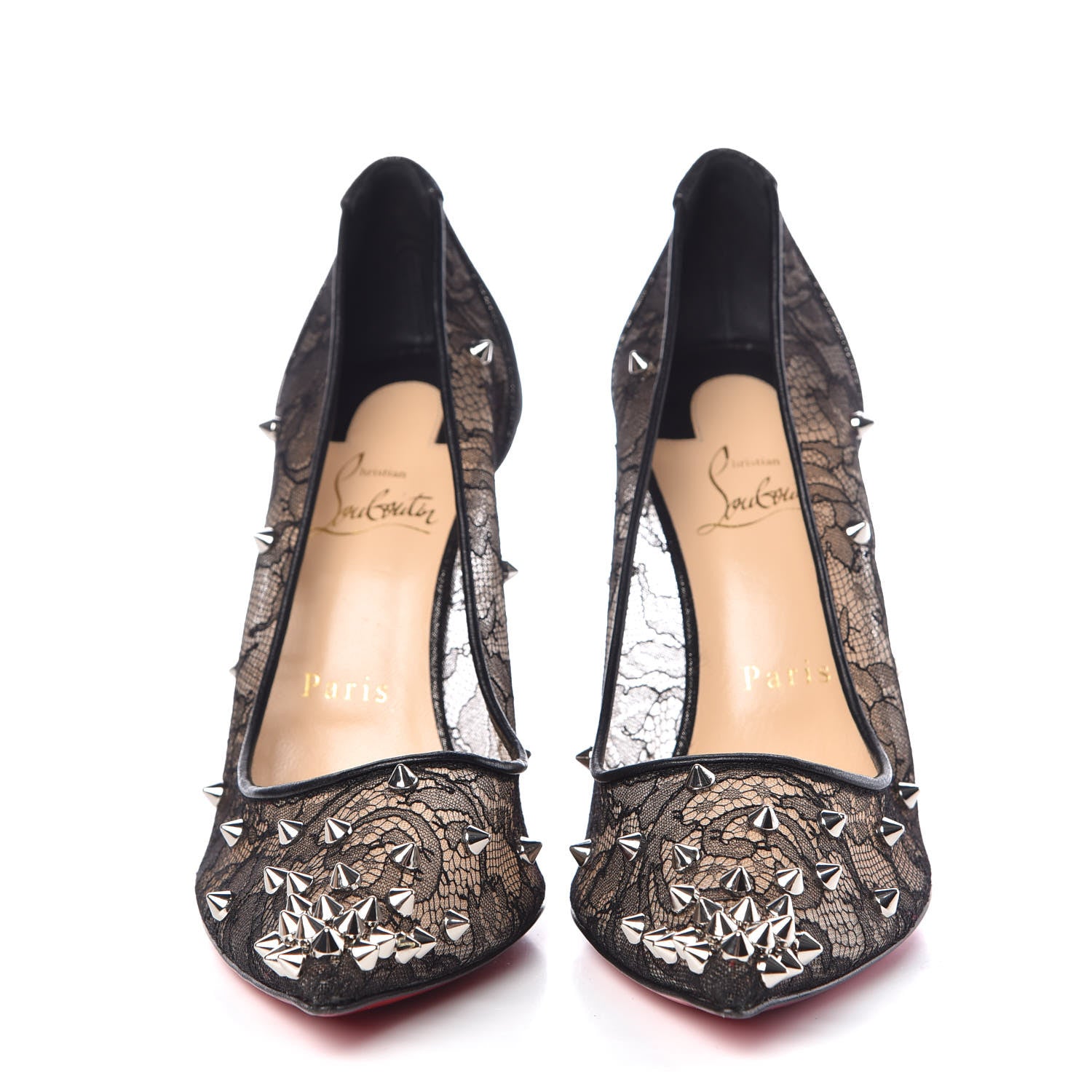 Christian Louboutin Rete Lace Chantilly 554 Spikes 100 Pumps 38.5 Black 2 of 10