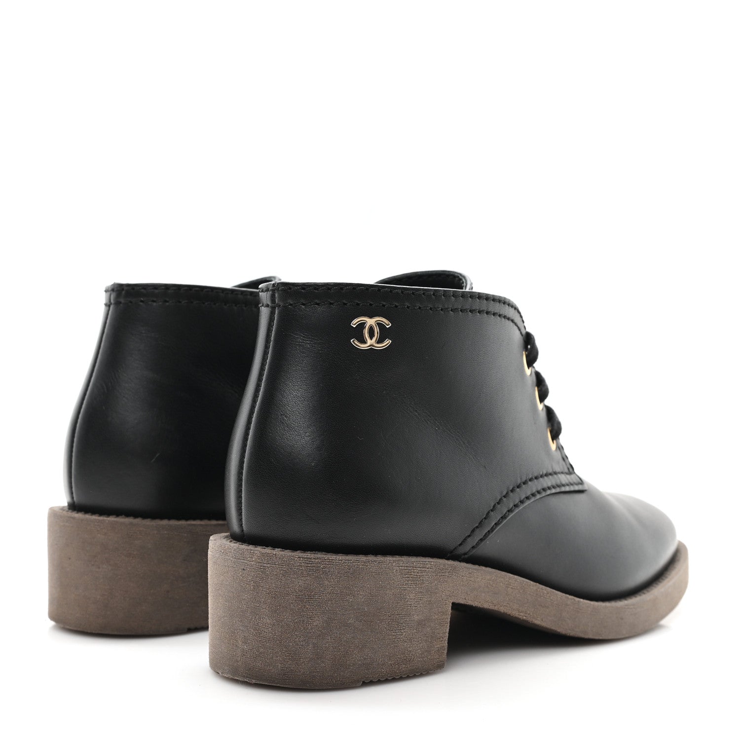 Chanel Calfskin Lace Up CC Boots 38 Black 5 of 10