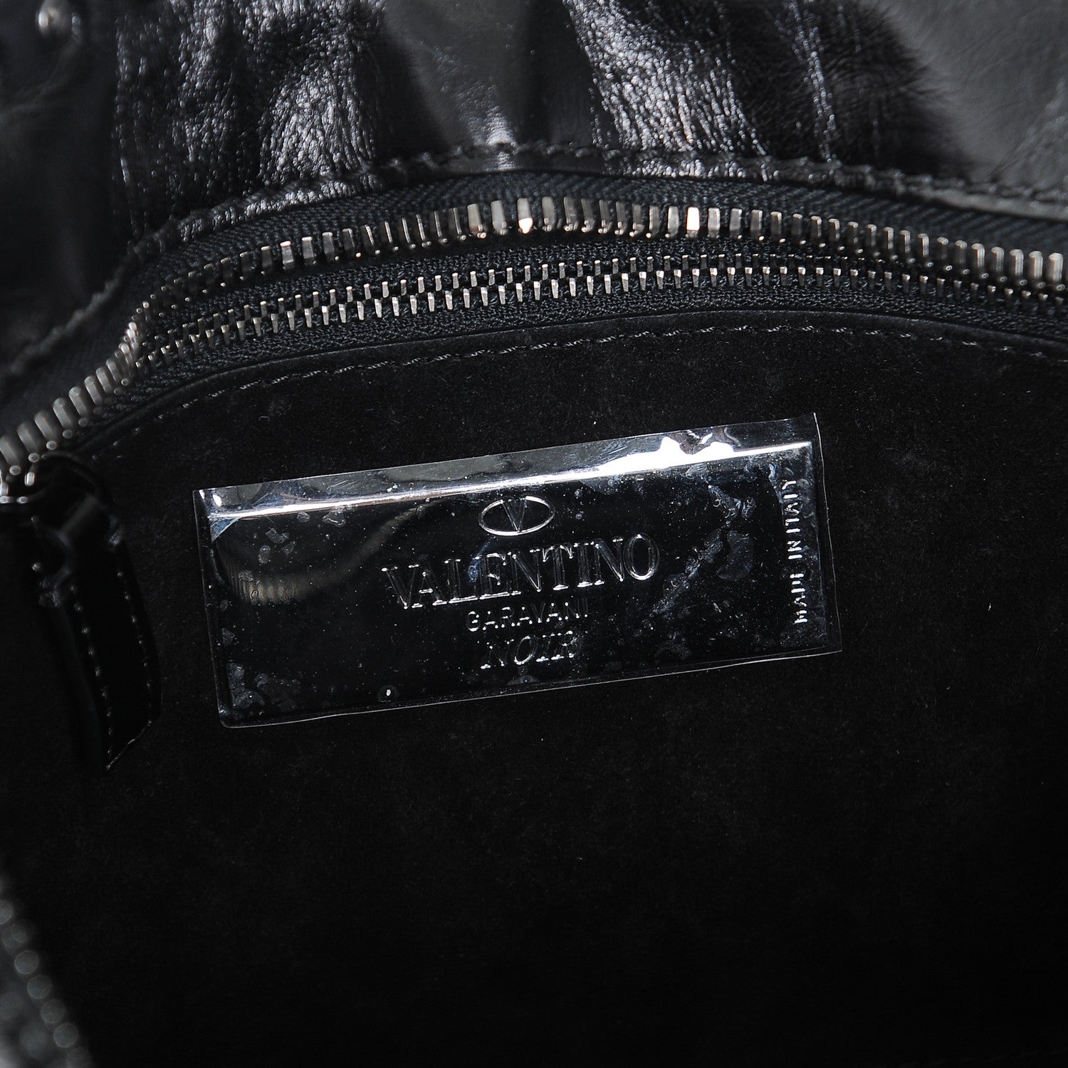 Valentino Garavani Craquele Calfskin Small Guitar Strap Rockstud Rolling Flap Pocket Shoulder Bag Black 6 of 6