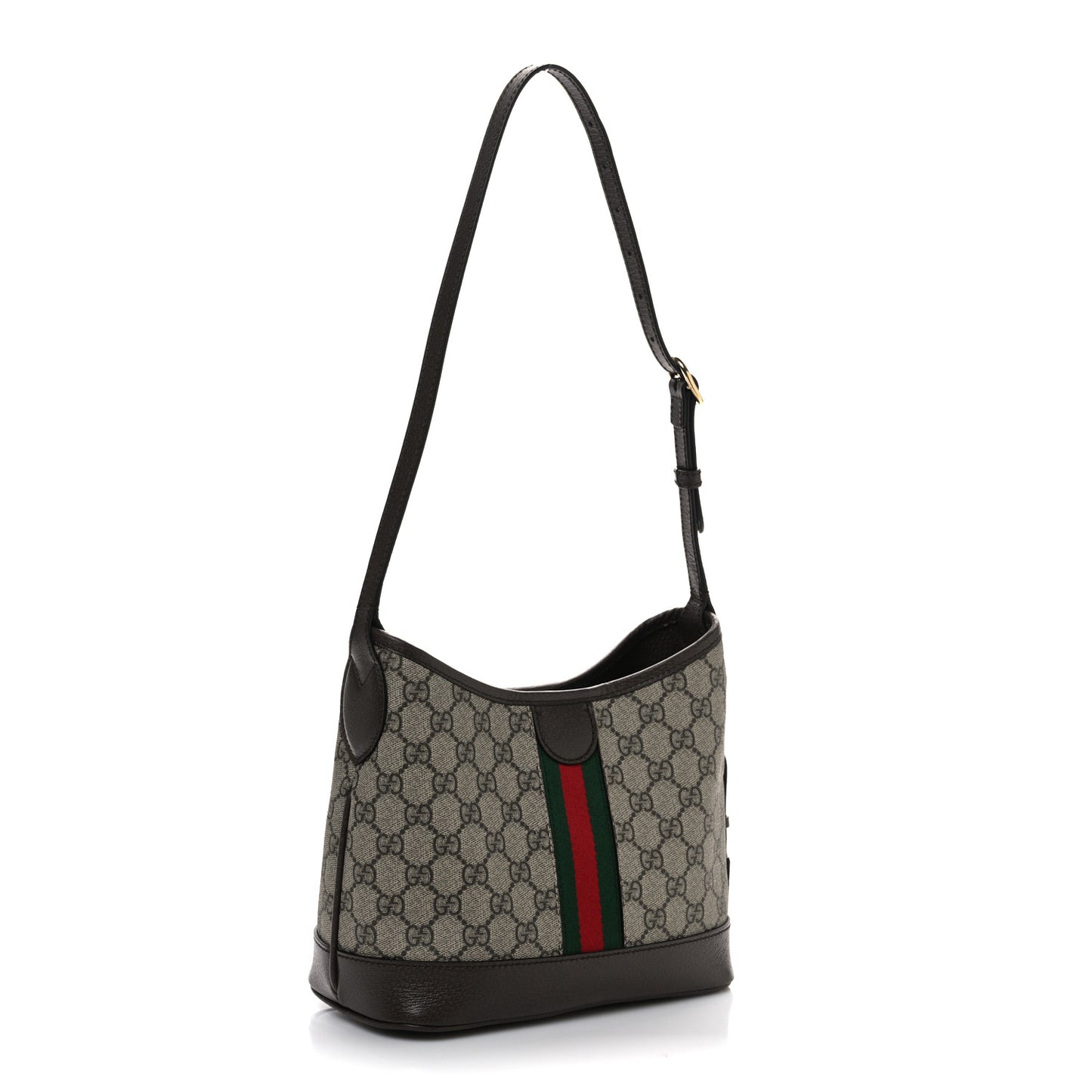 GG Supreme Monogram Textured Dollar Calfskin Web Small Ophidia Bucket Shoulder Bag Beige Ebony New Acero