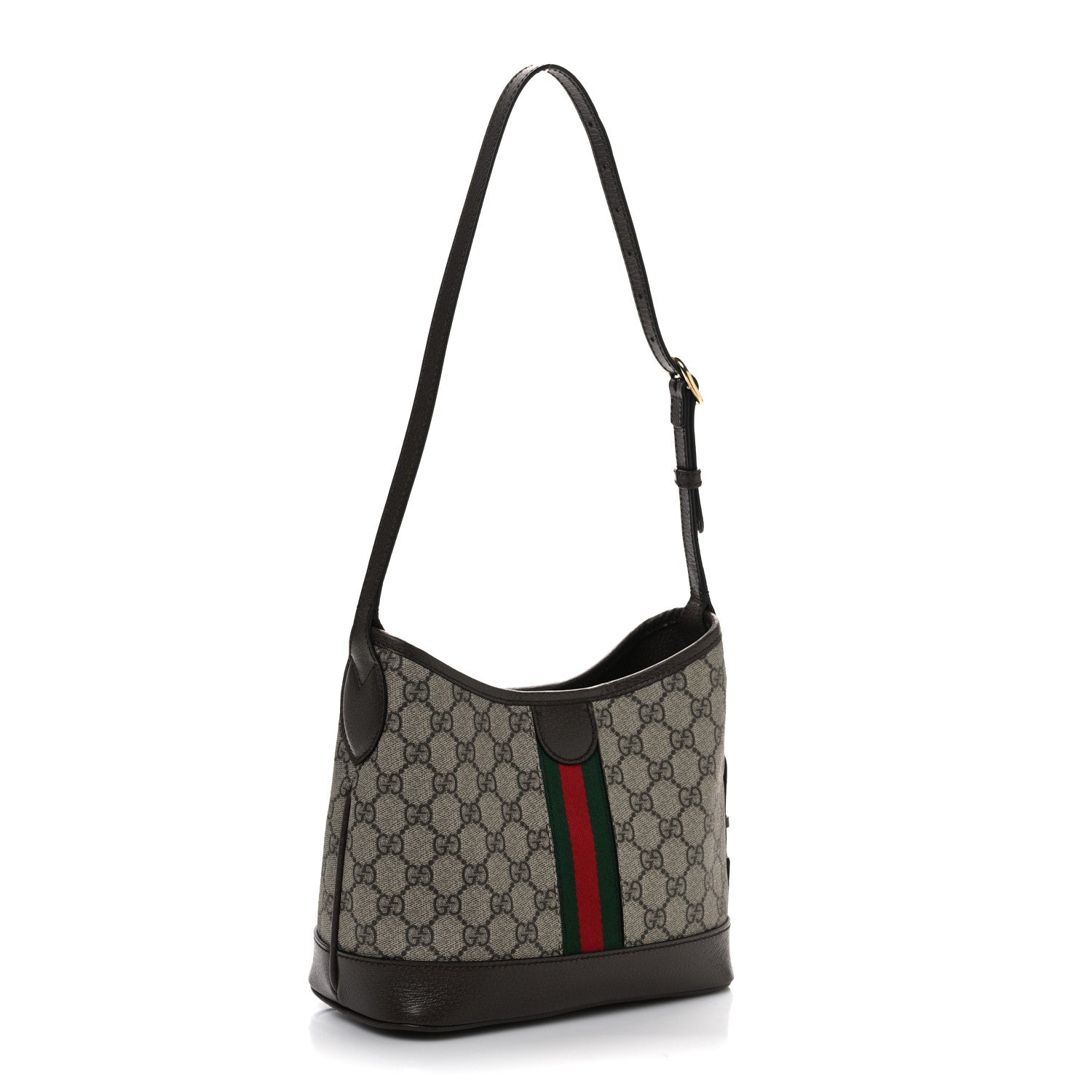 Gucci GG Supreme Monogram Textured Dollar Calfskin Web Small Ophidia Bucket Shoulder Bag Beige Ebony New Acero 3 of 11