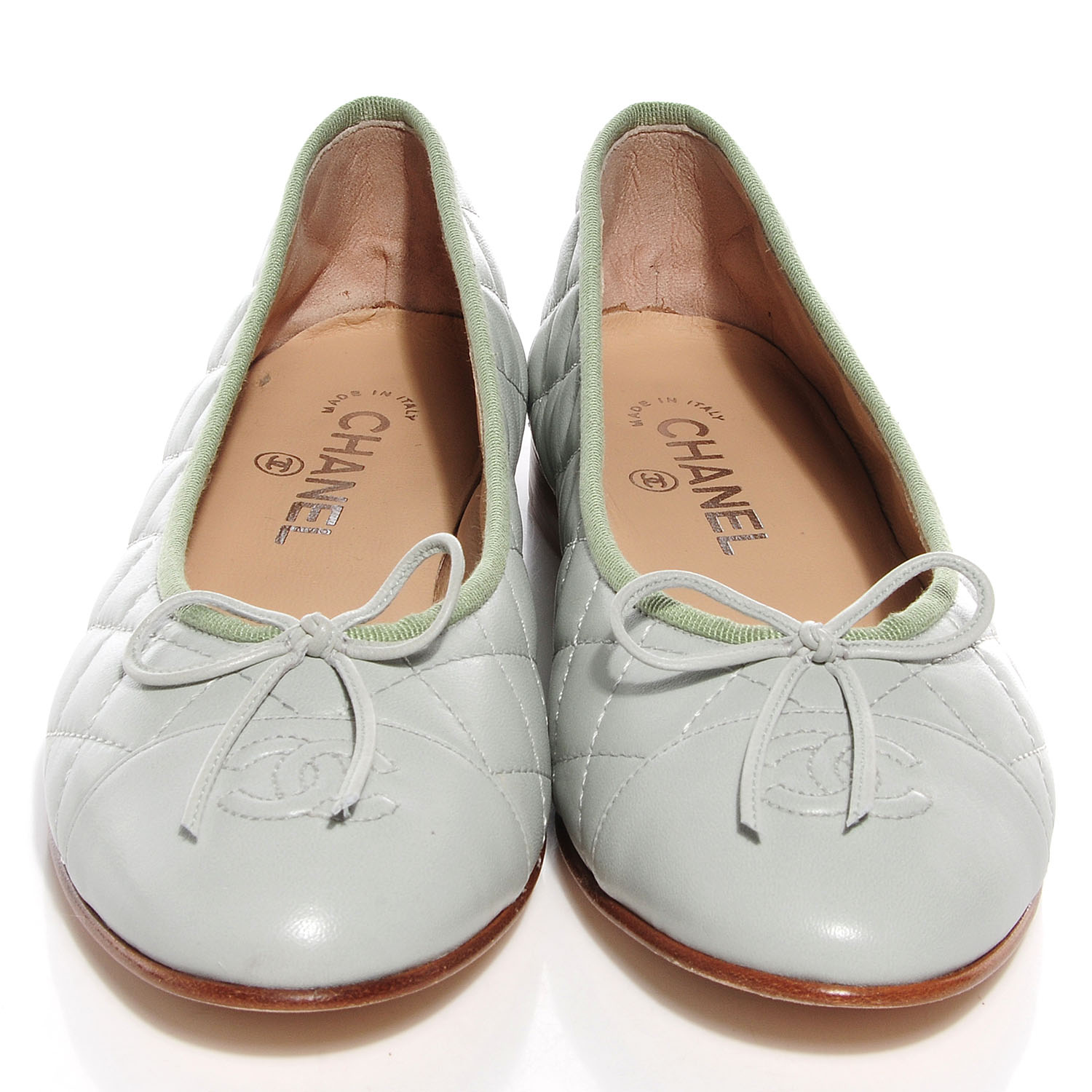 Chanel Quilted Leather CC Ballerina Flats 39 Green 2 of 9