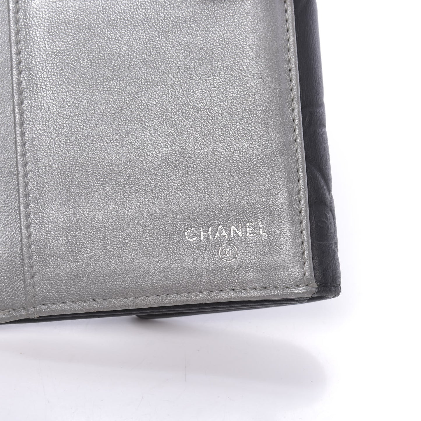 Lambskin Embossed Camellia Large Gusset Flap Wallet Black