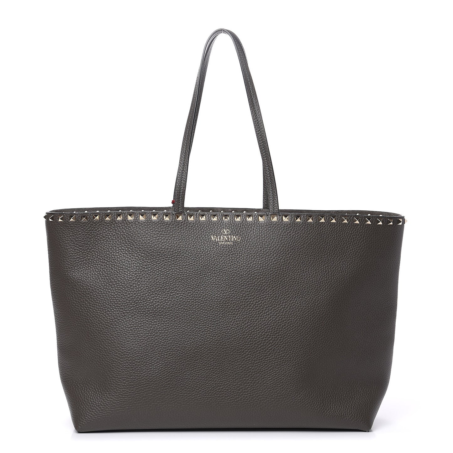 Grained Calfskin Rockstud Shoulder Tote Graphite